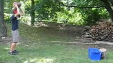 Blindfolded Man Tricked into Hitting Himself in the Nuts
