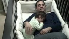 Baby and Father in the Crib Together!